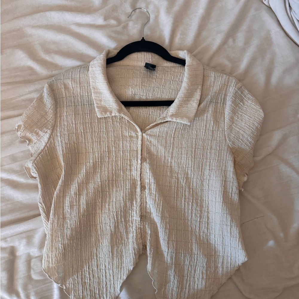 Wild Fable Cream Ribbed Button Down Polo Top